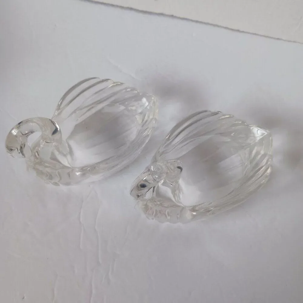 2 Vintage 70's Kitsch Clear Plastic Lucite Swan Soap Dish Trinket Holder